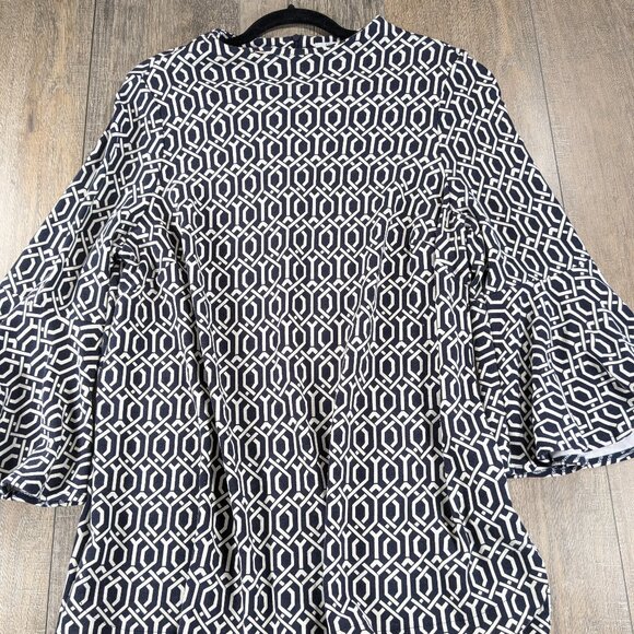 Crown Ivy Tunic Top Womens 1X Navy Blue Geometric Print 3/4 Flare Sleeve BOHO - Picture 1 of 11